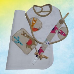 Babete impermeável algodão fralda com aplicação e fita de chupeta