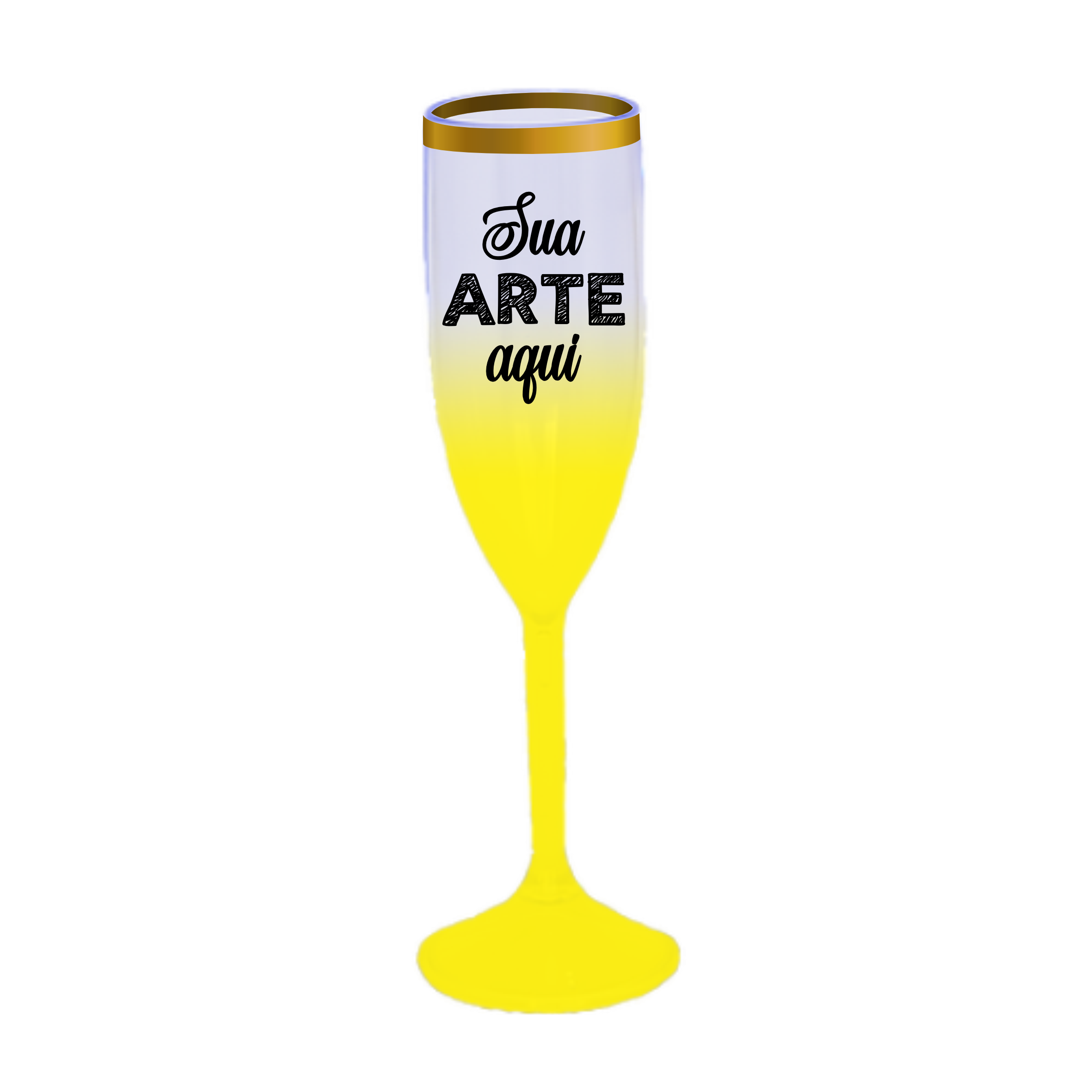 Taça Champagne Jateada Amarela 190 ml com Borda Personalizada